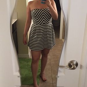 navy blue and white striped dress